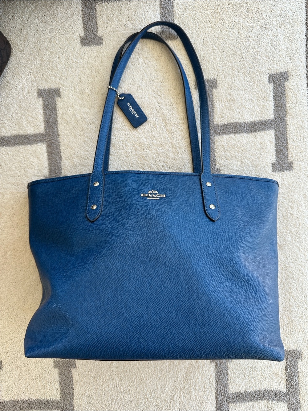 Coach Navy Pebbled Leather Tote - Coach
